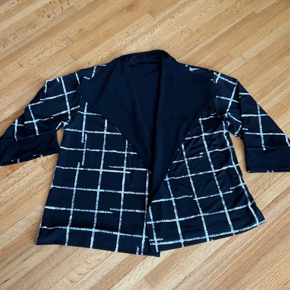 Sympli reversible Black Windowpane Open-Front Kimono Style Blazer